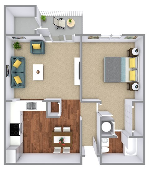 Floor plan for 1 bed, 1 bath, 760 sqft